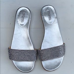 Michael kors silver Embellished slide sandals